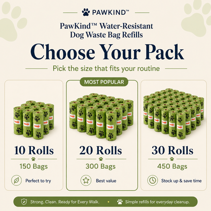 PawKind™ Water-Resistant Dog Waste Bag Refills | 150–450 Bags | Free Shipping