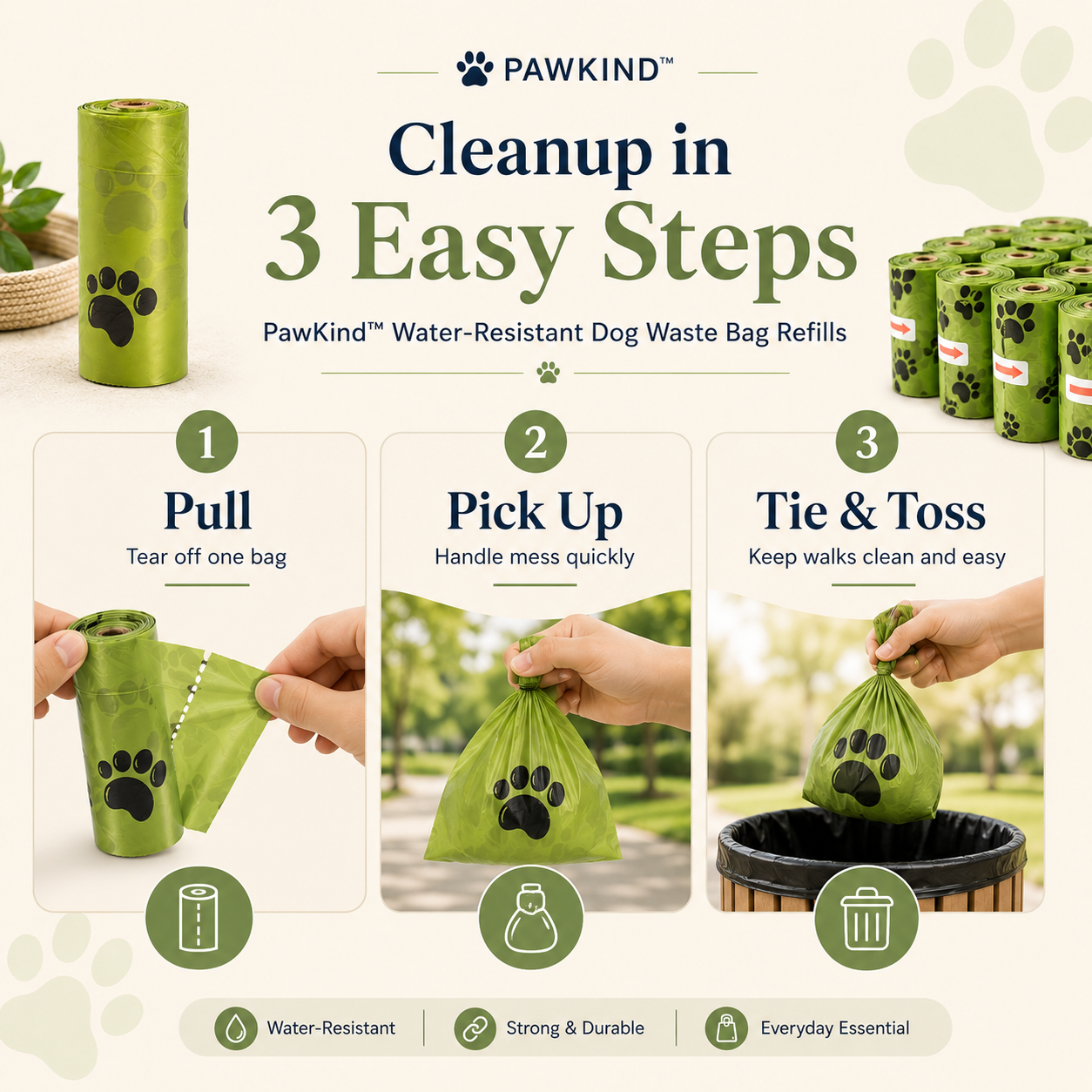 PawKind™ Water-Resistant Dog Waste Bag Refills | 150–450 Bags | Free Shipping